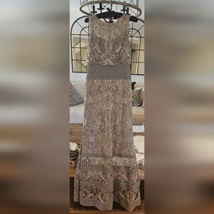 Tadashi Shoji Brown Tan Midi A-Line Dress